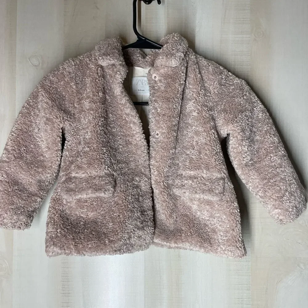 ZARA baby light pink‎ mauve sherpa coat, 3-4 years